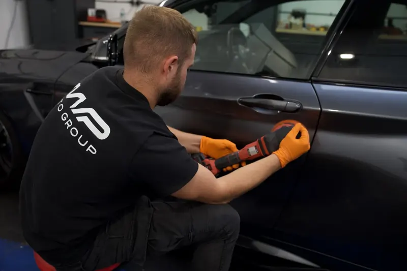 Machine polishing paintwork in our Shrewsbury detailing bay